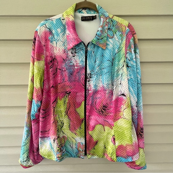 Picadilly Fashions Neon Multicolor Floral Sequin Jacket Size L - Picture 2 of 9